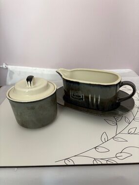 Mikasa Potter's Craft Firesong Sugar Bowl (w/Lid) and Gravy Boat (w/Saucer) RARE